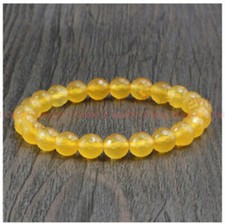 Natural 6/8/10/12mm Faceted Yellow Jade Round Gems Beads Elastic Bracelet 7.5''
