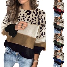 Women Loose Base Sweater Contrast Color Fashion Round Neck Long Sleeves Sweater