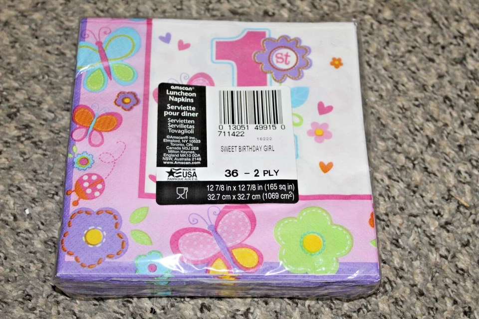 Servilletas de bebidas Amscan 1er cumpleaños niña talla única rosa Foto 2 de 3