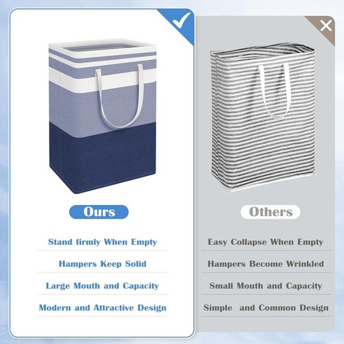3 Pack Laundry Hamper Large 88L Collapsible Basket Handles Clothes Towels Blue - Picture 3 of 7