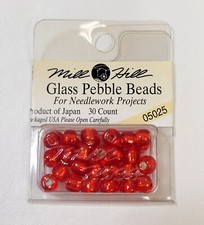 30 Vintage Mill Hill Glass Pebble Beads Japan Red Arts Crafts Needlework