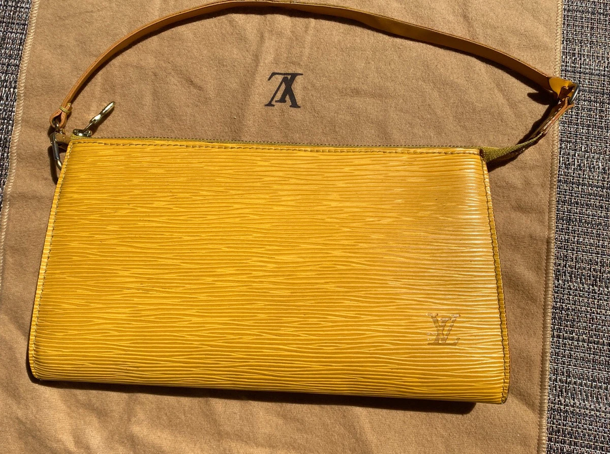 Authentic Louis Vuitton Yellow Epi Leather Pochette Clutch Bag