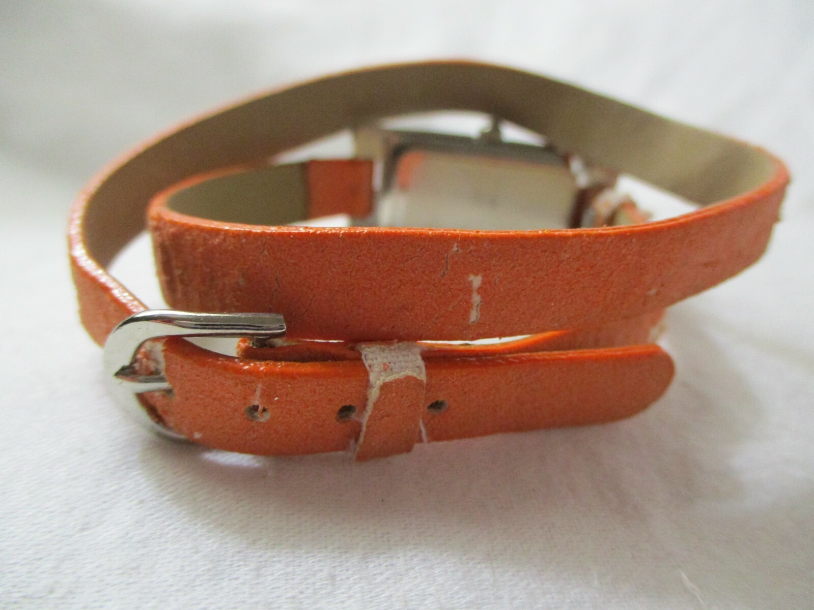 Wristwatch Silver Tone Rectangular Face Pink Oran… - image 4