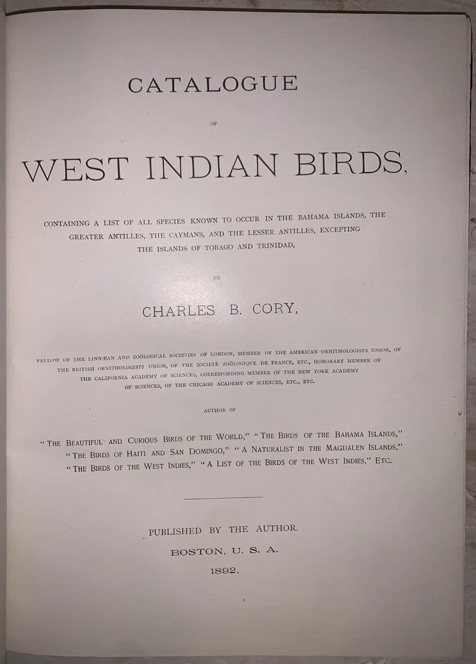 1892, 1st, CATALOGUE OF WEST INDIAN BIRDS, by CHARLES B. CODY, NATURAL HISTORY - Image 3 of 4