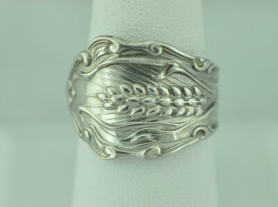 Solid 925 Sterling Silver Wheat Ear Flower Floral Adjustable Spoon Ring