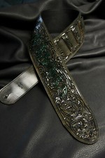 Guitar strap leather tooled all hand made in USA Sheridan oak leaf 4" new sb