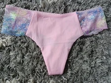 NeW vs lace sided no show thong Panty Size small pink multi