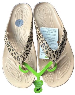 Crocs Kadee II Leopard Flip Flop Sandals Slide On Womens Size 7 New