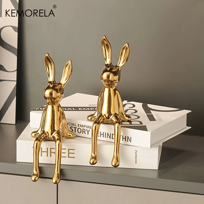 1PCS Ceramic Long-Eared Sitting Rabbit Room Ornaments Statue, Art ...