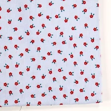 Buttercream by Joann Cotton Quilting Fabric Tiny Red Flowers on Blue BTHY Half