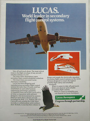 4/1980 PUB LUCAS AEROSPACE FLIGHT CONTROL SYSTEMS AIRLINER AIRBUS ORIGINAL AD