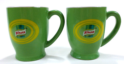 2 X Vtg Knorr Mugs Cup Green Logo Advertising Coffee Tea 8oz Grandma Core Kitsch