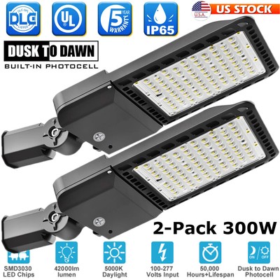 2PCS 300W LED Dusk to Dawn Photocell Pole Flood Street Lights Road Stadium Court