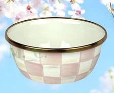 MacKenzie Childs Rosy Check Enamel Pinch Bowl 4.5" Diameter Brand New