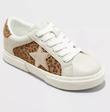 art class Girls Big Kids' Kaitlyn Leopard Brown Beige Court Sneakers Shoes Sz 4