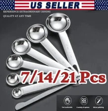 7× Measuring Cups and Spoons Set, 18/8 Stainless Steel Heavy Duty - Silver