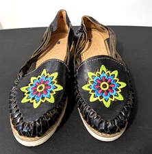 Artesanal Women's Mexican Leather Embroidered Sandals Huaraches Sz 5 EUC