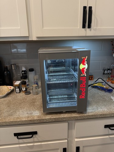 Red Bull Countertop Mini Fridge Glass Door LED Lighting 3-Shelf ...