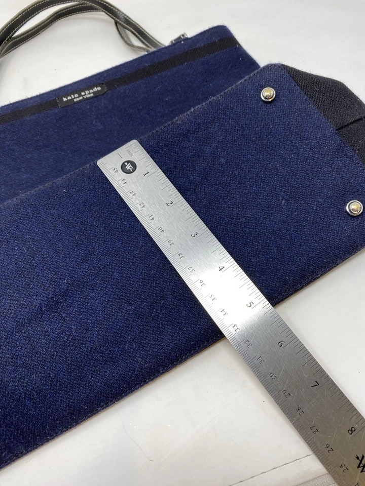 Vintage Kate Spade Handbag Wool Leather Blue Tote Bag Purse Made in Italy Y2K - Image 3 of 4