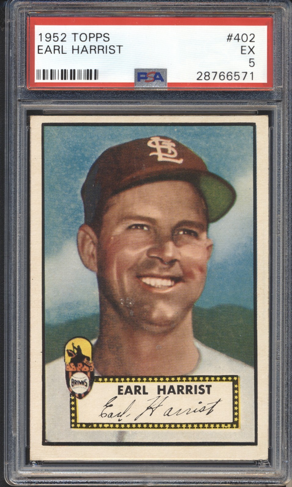1952 Topps Baseball Earl Harrist ROOKIE #402 PSA 5 BROWNS High Number SET BREAK