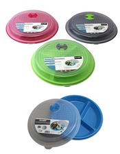 4-Pack Divided Microwave Plates with Vented Lids BPA-Free, Stackable Meal P...