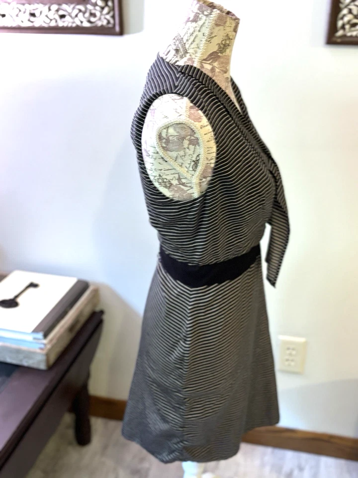 Vestido de seda a rayas Phillip Lim vintage sin mangas cuello en V negro blanco talla 4 Foto 4 de 4