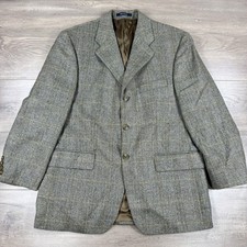 Vtg Chaps Ralph Lauren Tweed 100 Wool Blazer Sport Coat Men  s 40S Brown Plaid