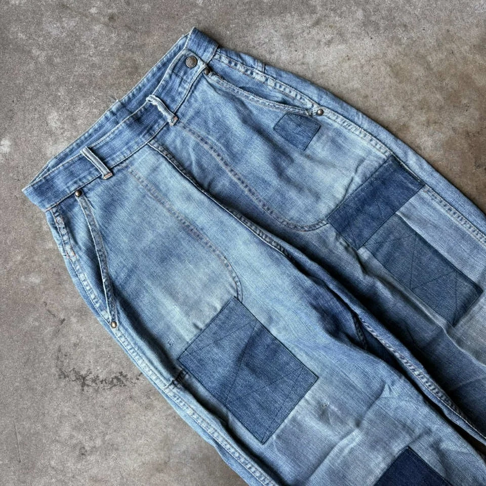 Pantalones de mezclilla con cremallera lateral remendados XS 24 25 de los años 50 Foto 2 de 4