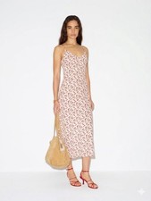 Reformation Red White Floral V-Neck Midi Slip Dress Size 12 Made in USA