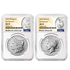2pc Set - 2024 $1 Morgan and Peace Silver Dollar NGC MS70 FR Morgan & Peace