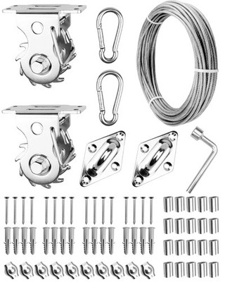 70 PCS Sun Shade Sail Hardware Kit Stainless Steel Winch 50 FT 1/8'' Cable