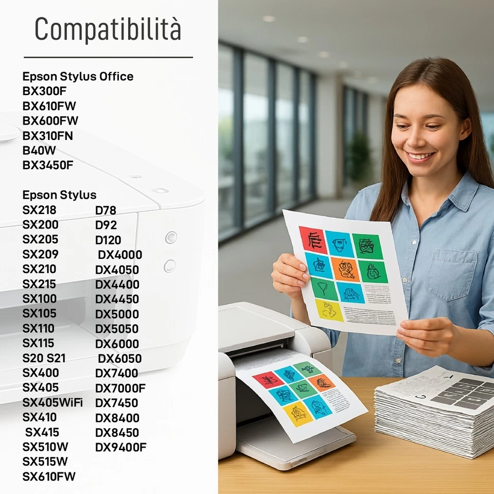 10 Cartucce per Epson Stylus office  BX300F SX 105 100 110 115 200 205 218 - Immagine 3 di 4