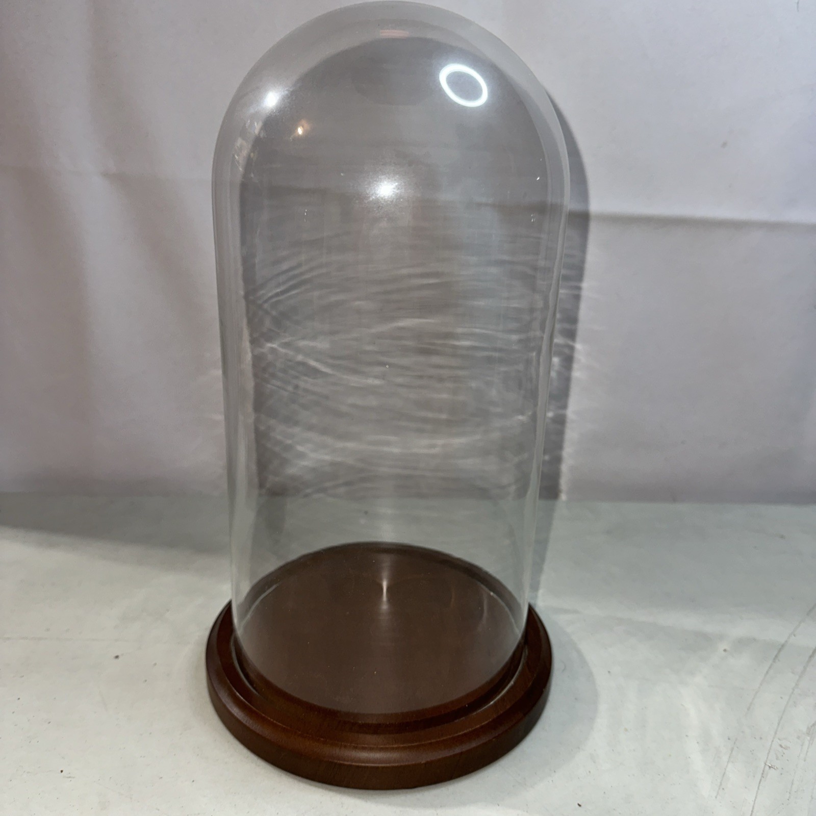 Vintage Bard's Genuine Wood Base Glass Dome Cloche Display Cover 10”x5”