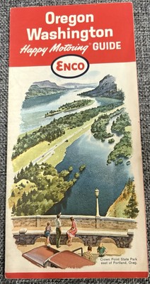 1964 Enco Gas Station Oregon Washington Road Map Portland Seattle Eugene Tacoma