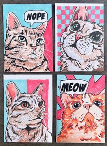 ACEO PRINT | Set Of 4 | Pop Art Cat Series | SET ONE | ScrapsofSerotonin