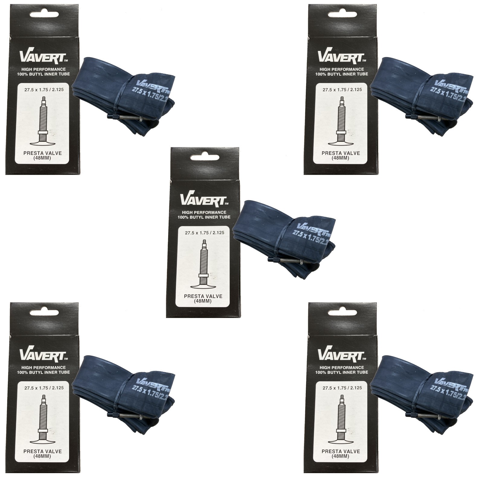 27.5"" x 1.75-2.125 Mountain Bike Inner Tubes - Presta Valve (Pack of 5)