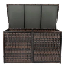 Double Door Deck Box Storage Bin Bench Organizer Outdoor Garden Patio Wicker