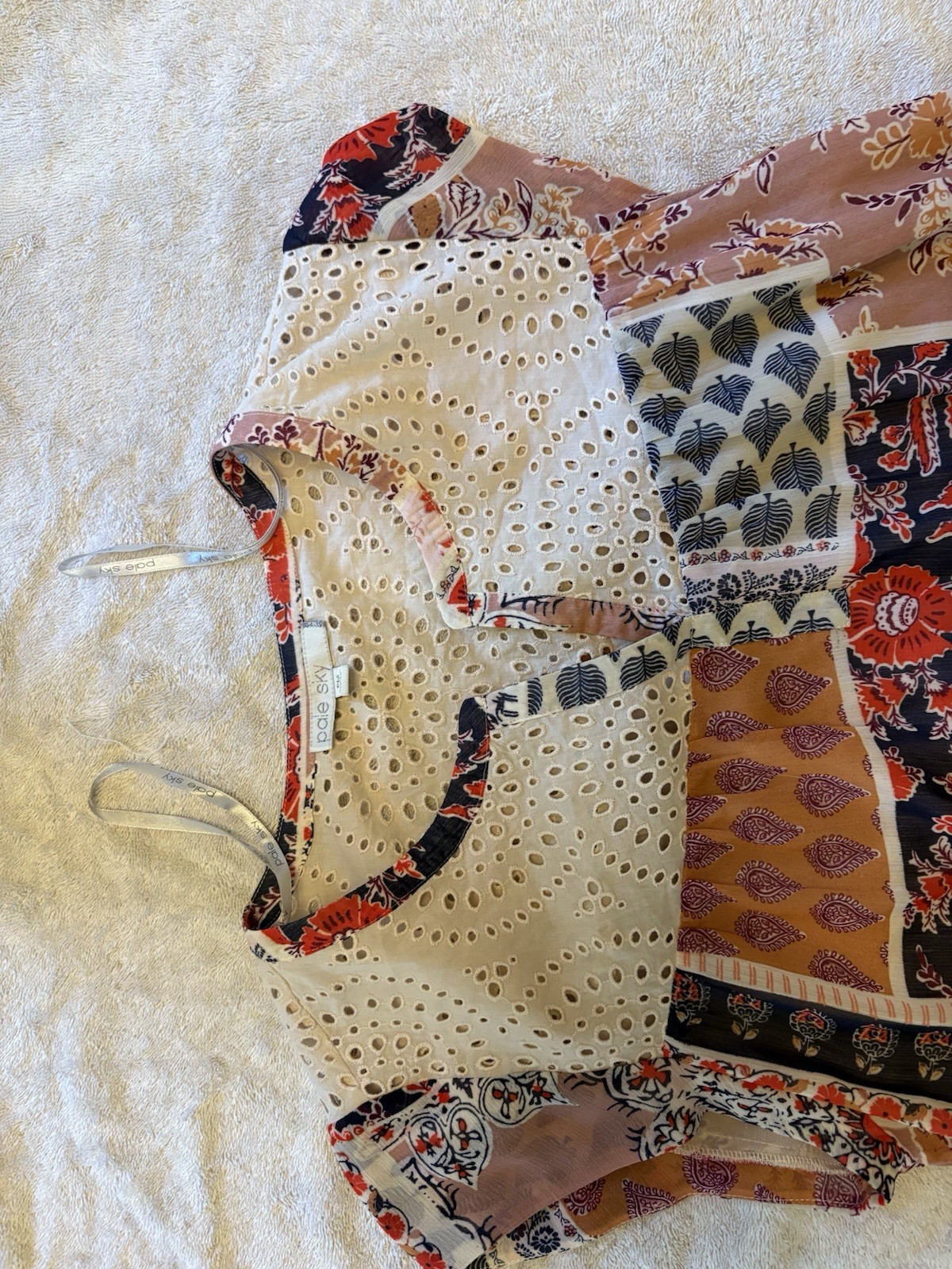 Pale Sky Patchwork Eyelet Button Blouse Multicolo… - image 4