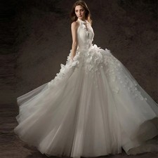 Elegant Backless A-Line Wedding Dresses Halter Neck Tulle Sleeveless Bridal Gown