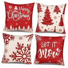 Christmas Pillow Covers 18x18 Set of 4 Red Throw Pillowcase Christmas