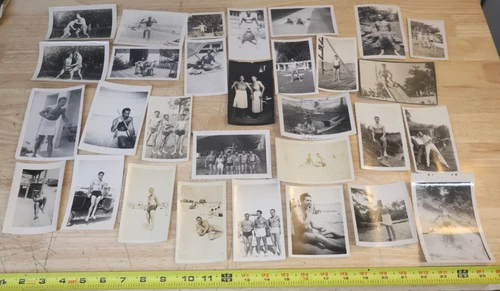 30 Vintage Amateur Gay Interest WWII WW2 Era Photo Shirtless Man Soldiers Beach
