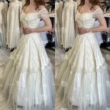 Wedding Dresses with Tiered Tulle Skirt Off-the-Shoulder Romantic Bridal Gowns