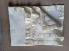 VTG Quiltex Union Made USA Baby Crib Blanket Satin Edge Nursery 49" x 37" Cream