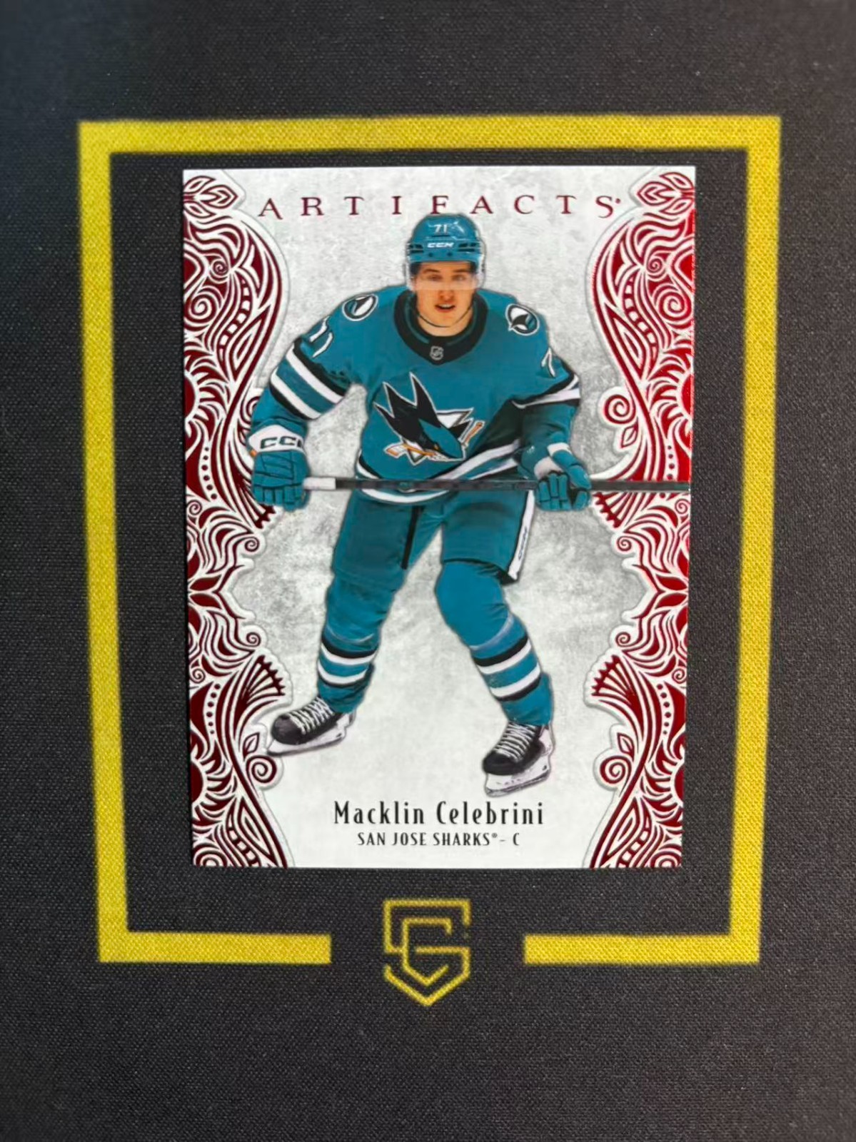 2025-26 Upper Deck Artifacts Ruby Red /599 Macklin Celebrini FCJT