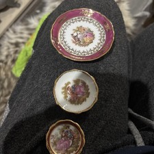 Miniature Limoges Fragonard Plate vtg Pink Courting Couple set of 3