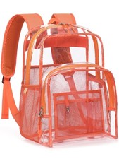Clear Backpack for School, Heavy Duty Transparent Bookbag Orange Medium