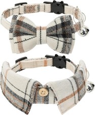 Breakaway Cat Collar with Bell, 2 Pack Bow Tie Plaid Cat Collars Adjustable