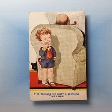 Comic Postcard 1938 Cute Boy Black Cat Spanking Dad Pipe