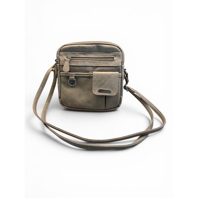 Multisac NWOT Small Tan/Beige Faux Leather Floral Embossed Crossbody Bag Pockets