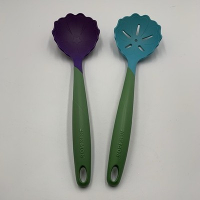 Kizmos Flora Nylon Kitchen Tools Set of 2 Colorful Sppons - Solid and Slotted